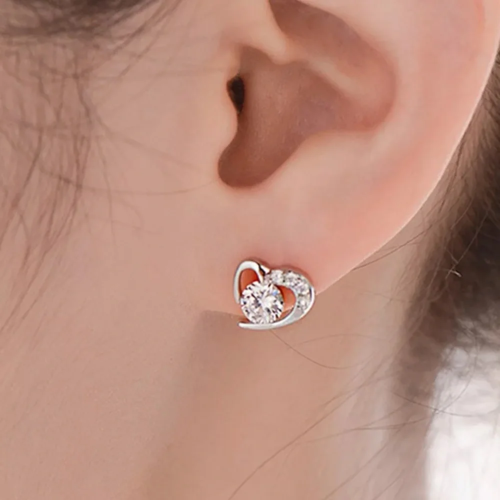 Sterling Silver Heart Cubic Zirconia Earrings - Picture 2 of 2